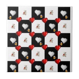 Ceramic Tile White Black Checkered Beer Teddy Bear