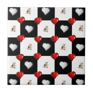 Ceramic Tile White Black Checkered Teddy Bear
