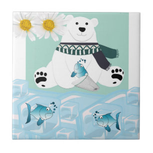 Ceramic Tile White Daisy Polar Bear Fish Ice burg
