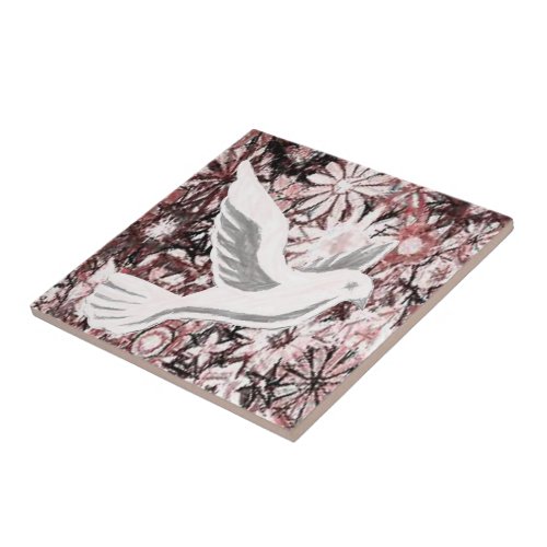 Ceramic Tile White Floral Dove