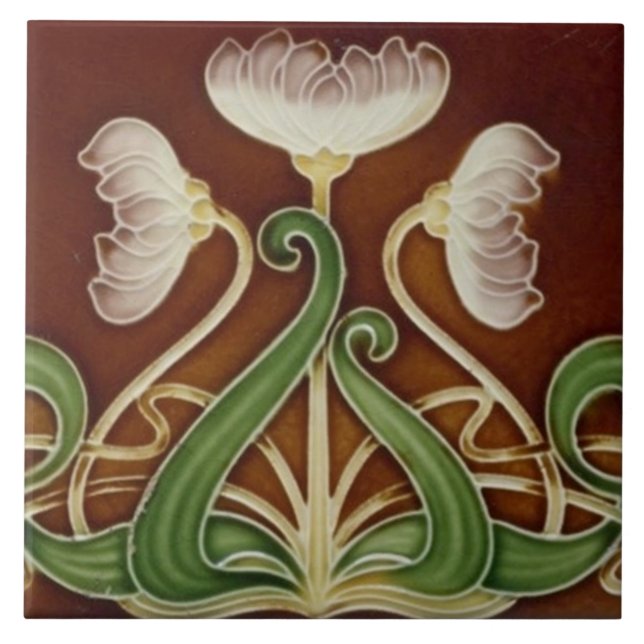 Ceramic Tile - White Flowers With green Foliage (Front)