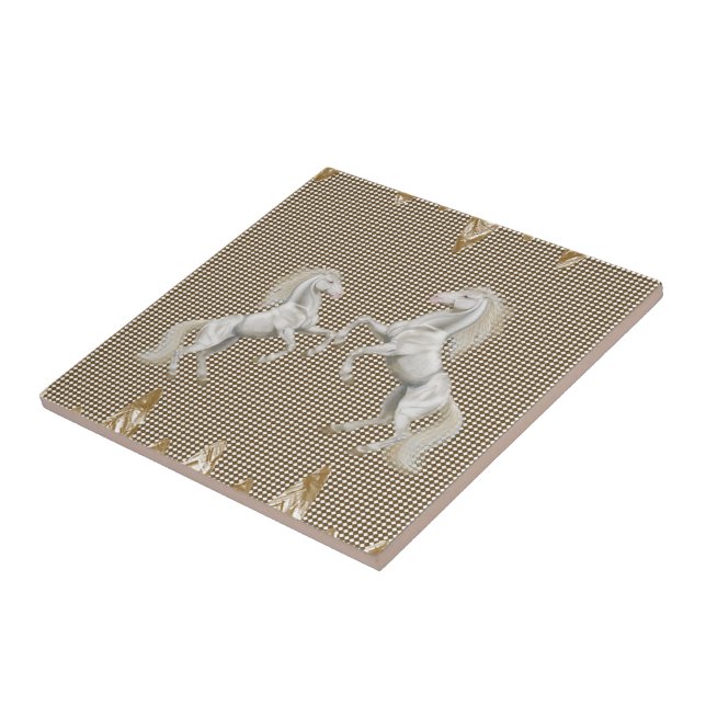 Ceramic Tile White Horses Beige (Side)