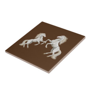Ceramic Tile White Horses Brown