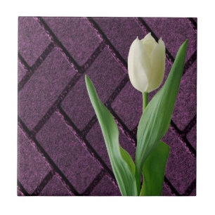 Ceramic Tile White Tulip Purple Floral