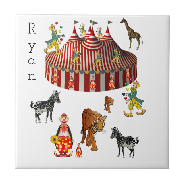 Ceramic Tile White Zoo Circus (Front)