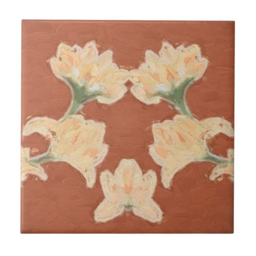Ceramic Tile with Art Nouveau Lotus Flowers