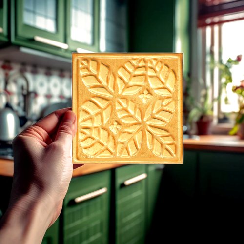 Ceramic tile with Ginger Stylized Ovate Leaves