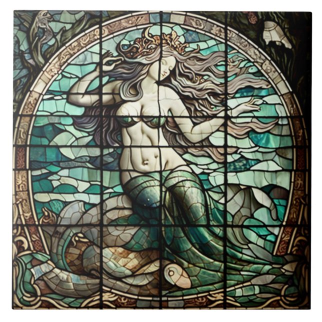 Ceramic Tile with Mermaid Mosaic (Front)