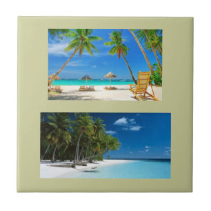 Ceramic tile with two beach scenes