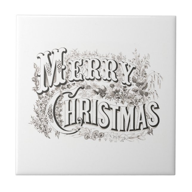 CERAMIC TILE WITH VINTAGE "MERRY CHRISTMAS" (Front)