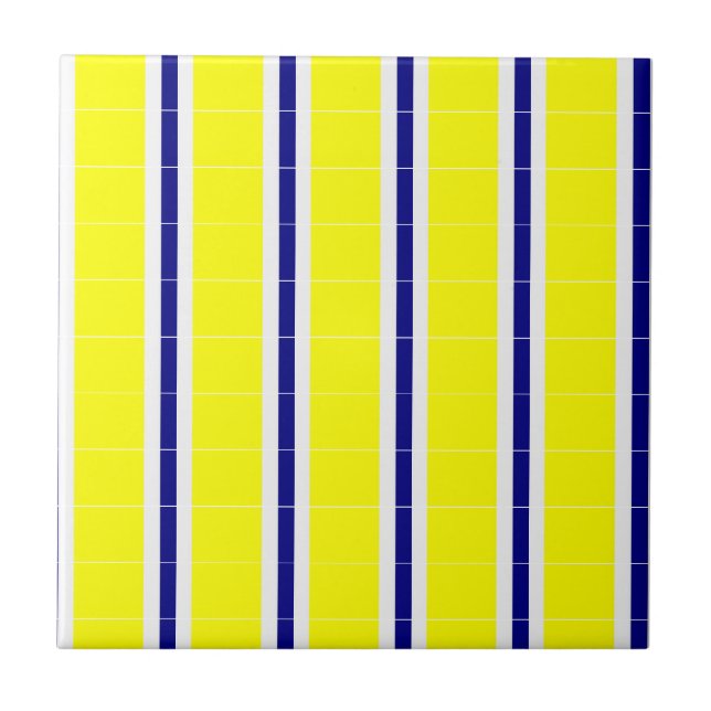 Ceramic Tile Yellow & Blue White Stripe  (Front)