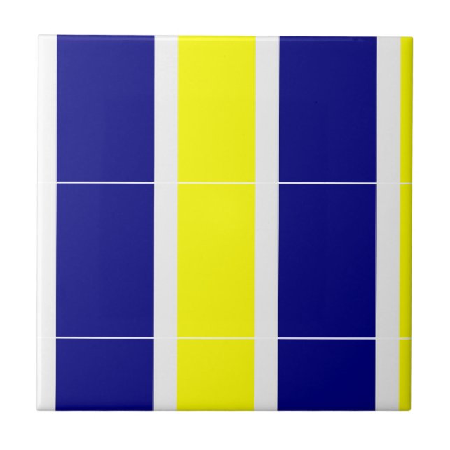 Ceramic Tile Yellow & Blue White Stripe Square (Front)