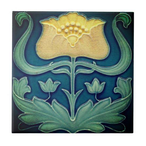 Ceramic Tile _ Yellow Flower Art Nouveau