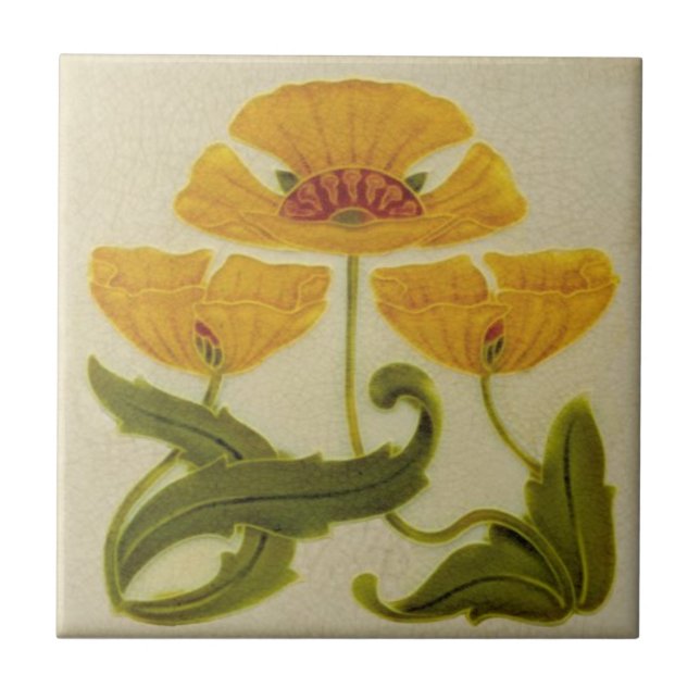 Ceramic Tile - Yellow Flower Heads Art Nouveau (Front)