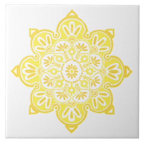 Ceramic tile yellow medallion on white ceramic tile