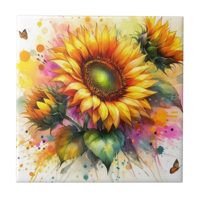 Ceramic Tile - Yellow Sunflowers (Front)