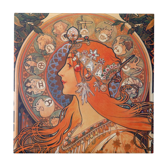 Ceramic Tile - Zodiac Art Nouveau Woman (Front)