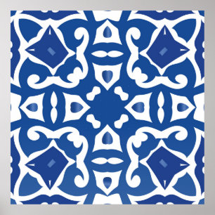 Ceramic tiles azulejo portugal. Vintage seamless p Poster
