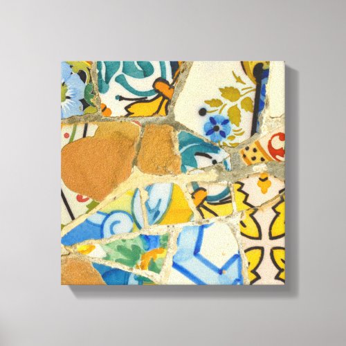 Ceramic Tiles in Parc Guell in Barcelona Spain Canvas Print