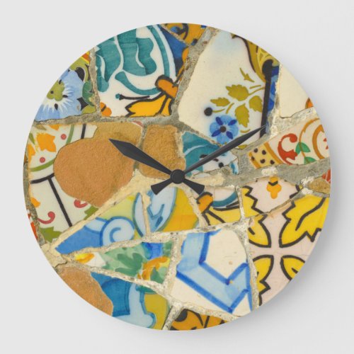 Ceramic Tiles in Parc Guell in Barcelona Spain Large Clock