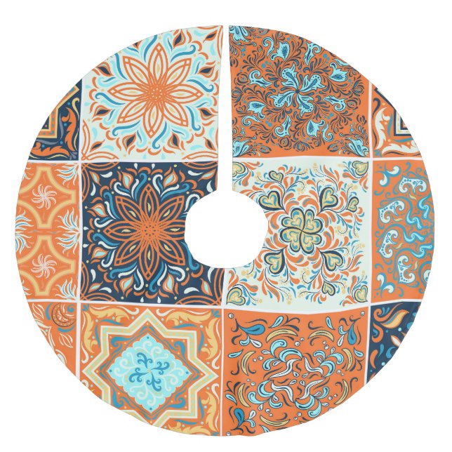 Ceramic tiles ornaments: abstract pattern. brushed polyester tree skirt (Front)
