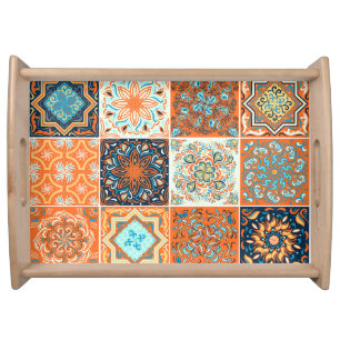 Ceramic tiles ornaments: abstract pattern. serving tray