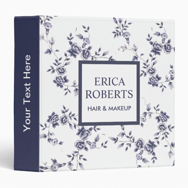 Ceramic Vintage Blue Floral 3 Ring Binder (Front/Spine)