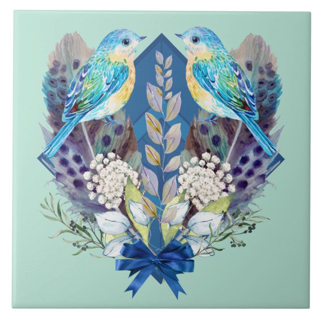 Ceramic Wall Tile - Birds and Feathers  (Front)