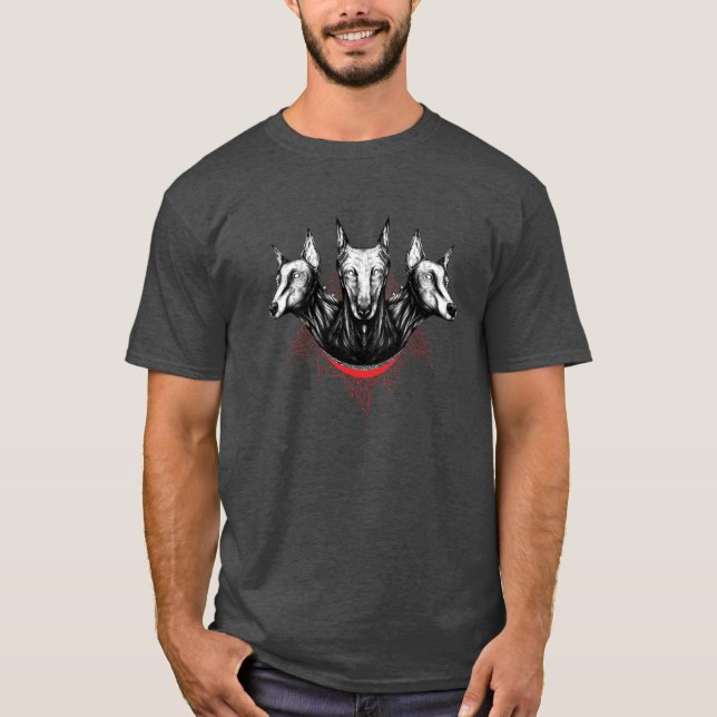 Cerberus Doberman Dog Design T-Shirt (Front)