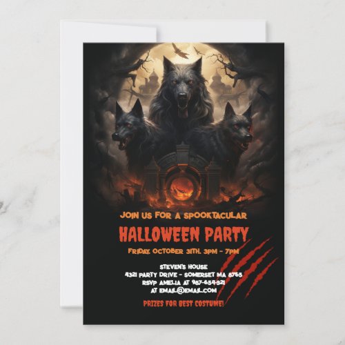 Cerberus Legendary Hell Hound Halloween Invitation
