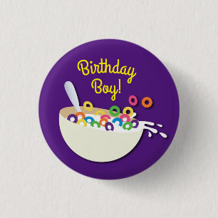 Cereal Bowl Kids Sleepover Birthday Party Cute Button