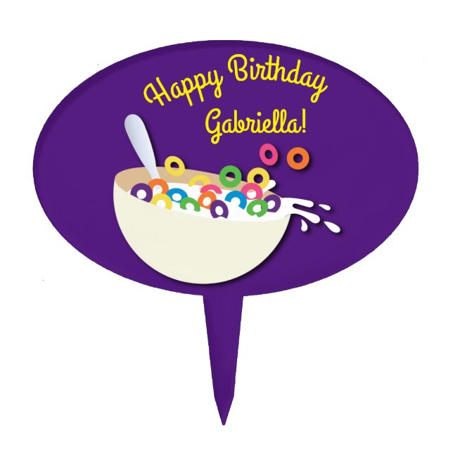 Cereal Bowl Kids Sleepover Birthday Party Cute Cake Topper (Front)