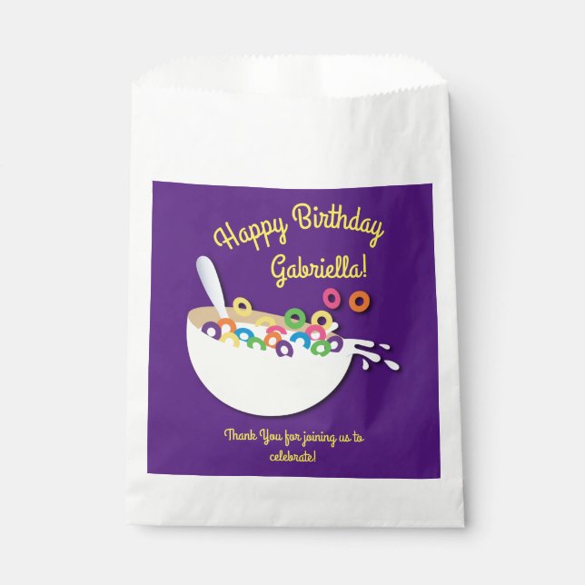 Cereal Bowl Kids Sleepover Birthday Party Cute Favor Bag (Front)