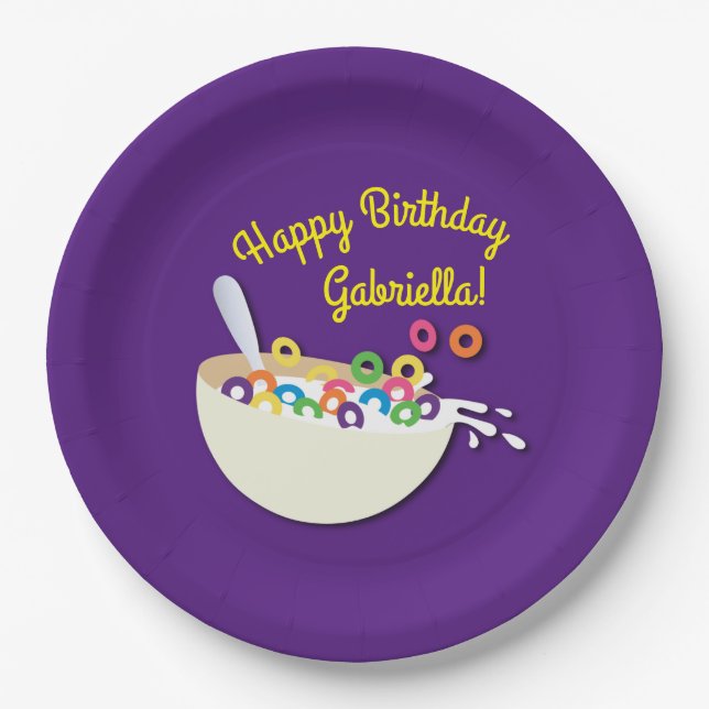 Cereal Bowl Kids Sleepover Birthday Party Cute Paper Plates (Front)