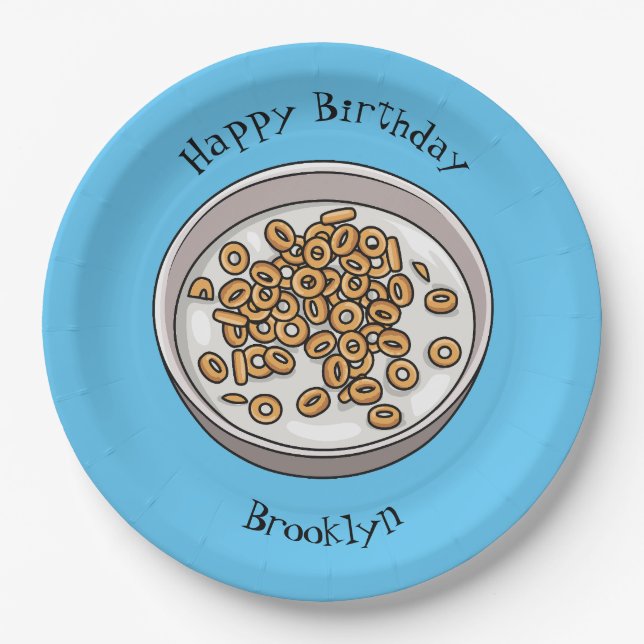 Cereal cartoon illustration paper plates (Front)