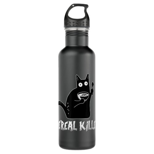 Cereal Killer Black Cat Lover Breakfast Food Pun  Stainless Steel Water Bottle