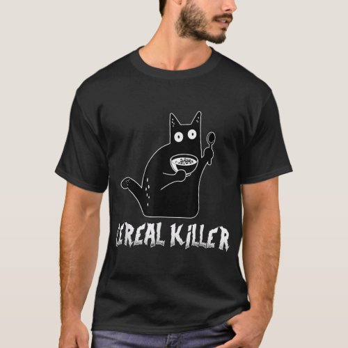 Cereal Killer Black Cat Lover Breakfast Food Pun  T_Shirt