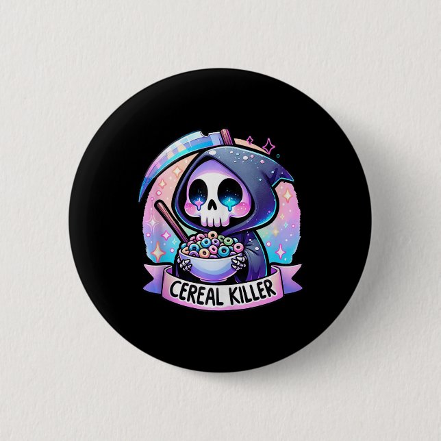 Cereal Killer Breakfast Cereal Bowl Cereals Skull  Button (Front)