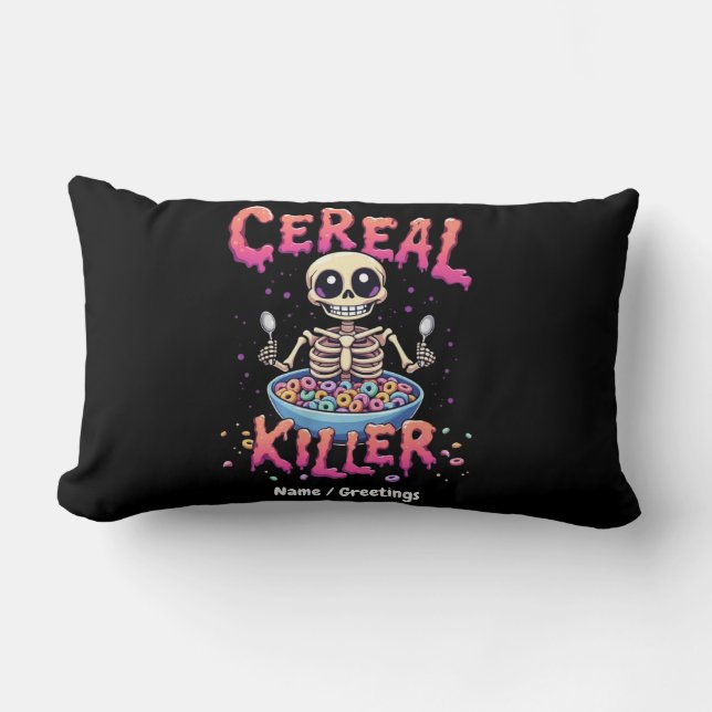 Cereal Killer Breakfast Funny Cereal Bowl Skeleton Lumbar Pillow (Front)
