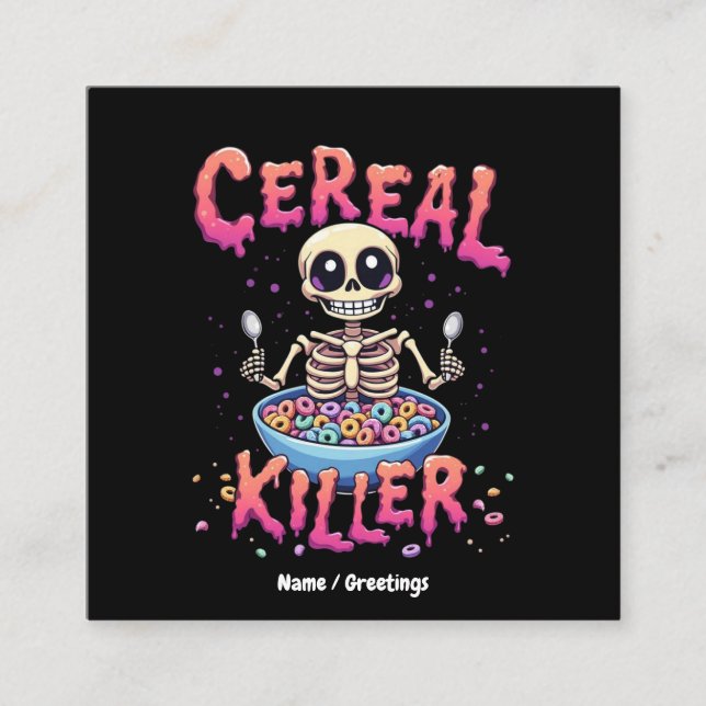Cereal Killer Breakfast Funny Cereal Bowl Skeleton Square Business Card (Front)