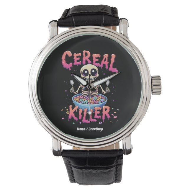 Cereal Killer Breakfast Funny Cereal Bowl Skeleton Watch (Front)