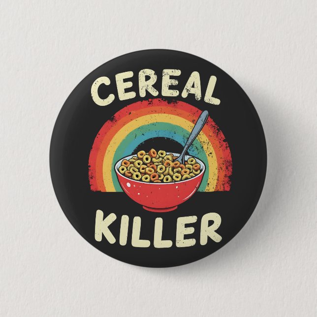 Cereal Killer Mens Food Pun True Crime Button (Front)