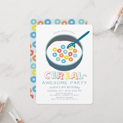 Cereal-sly Awesome Blue Cereal Boy Birthday Invitation