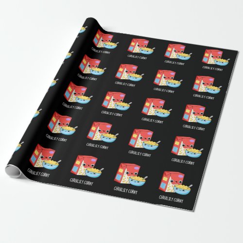 Cerealsly Corny Funny Milk Cereal Pun Dark BG Wrapping Paper