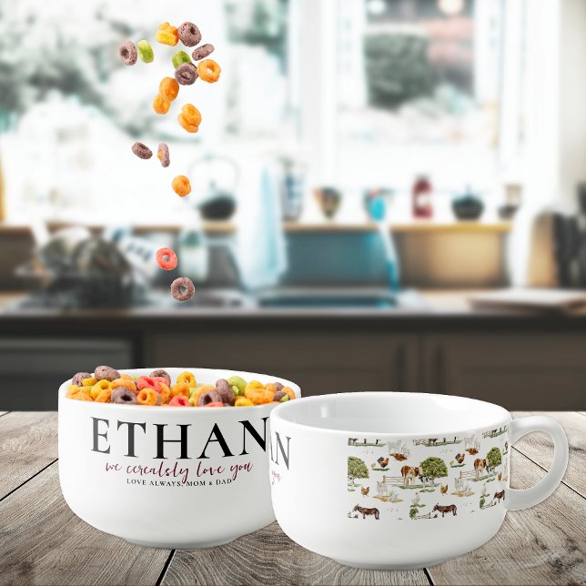 Cerealsly Love You | Farm Animal Pattern Monogram Soup Mug (Creator Uploaded)
