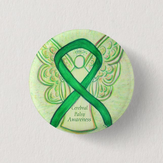 Cerebral Palsy Awareness Angel Ribbon Art Pin (Front)