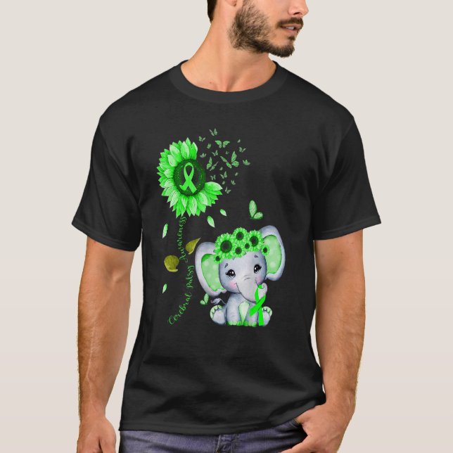 Cerebral Palsy Awareness Green Hippie Sunflower El T-Shirt (Front)