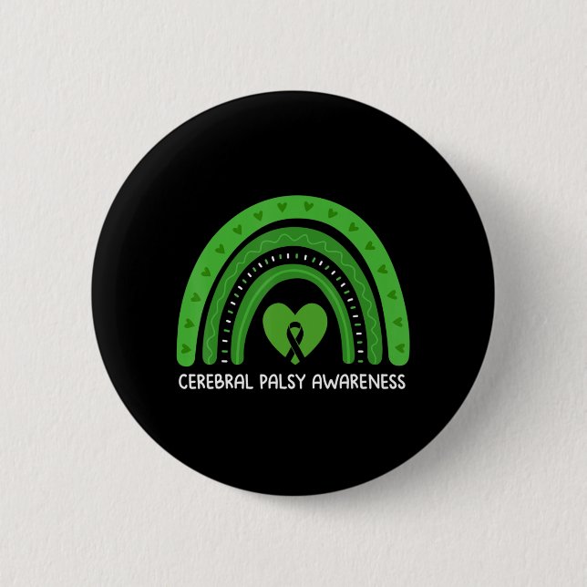 Cerebral Palsy Awareness Month Retro Rainbow Brain Button (Front)