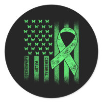 Cerebral Palsy Cp Awareness Usa Flag Warrior Survi Classic Round Sticker