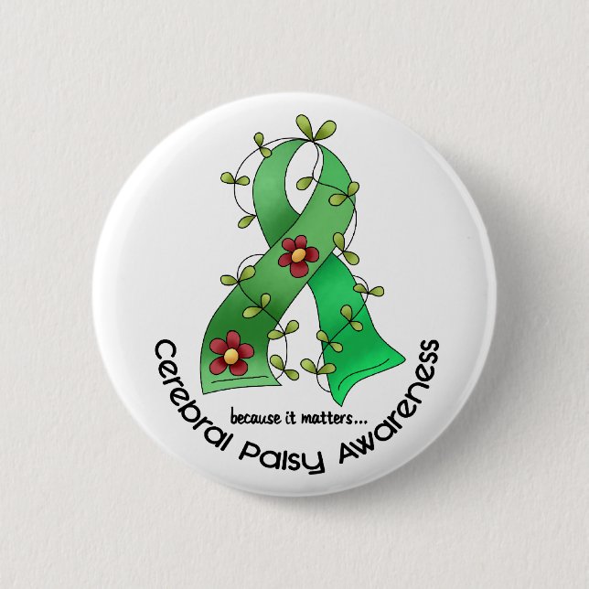 Cerebral Palsy FLOWER RIBBON 1 Button (Front)